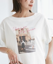 オフショルプリントハーフスリーブTシャツ
