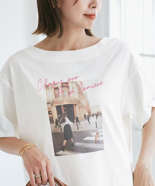 オフショルプリントハーフスリーブTシャツ