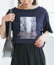 オフショルプリントハーフスリーブTシャツ