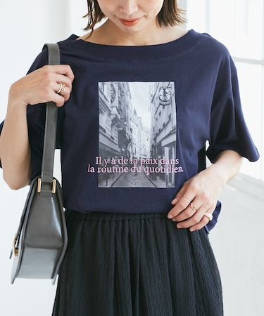 オフショルプリントハーフスリーブTシャツ