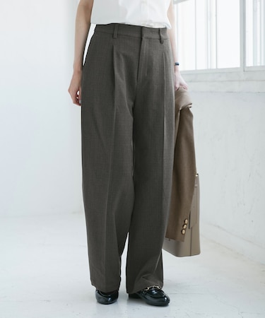 【WEB限定・丈長め】レディハンサムシリーズ ウールライクウエストタックセミワイドパンツ
