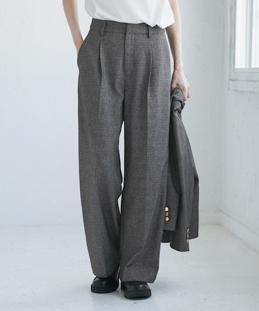 【WEB限定・丈長め】レディハンサムシリーズ ウールライクウエストタックセミワイドパンツ