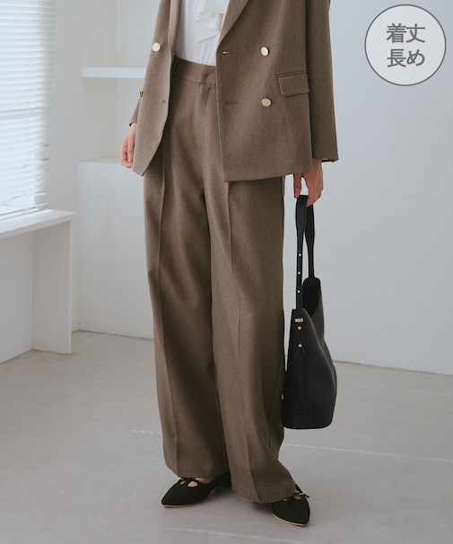 【WEB限定・丈長め】レディハンサムシリーズ ウールライクウエストタックセミワイドパンツ