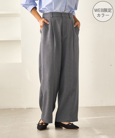 レディハンサムシリーズ ウールライクウエストタックセミワイドパンツ/セットアップ対応