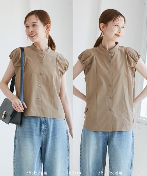 着丈が選べるバルーンスリーブシャツブラウス/イージーケア