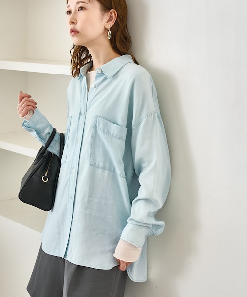 シャンブレーデニム調シャツ