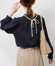 【前後2WAY】【WEB限定カラー】配色リボンブラウス/通勤対応