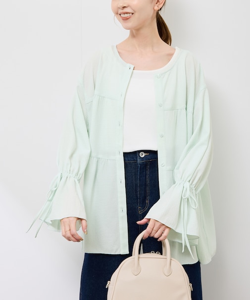 【羽織にもなる】シアーワッシャーブラウスカーディガン