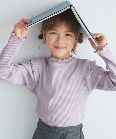 【KIDS/キッズ】プチフリル配色テレコトップス