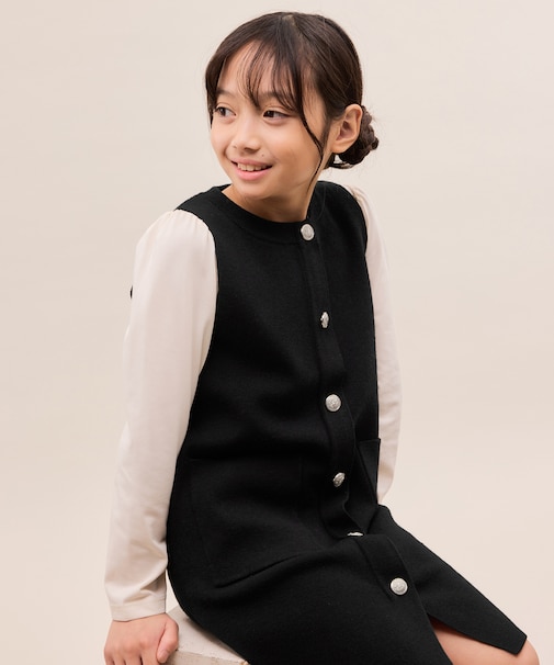 【KIDS/キッズ】エンブレムボタンニットジャンスカ/リンクコーデ