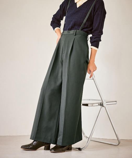 フレアシルエットサスペンダー付きパンツ