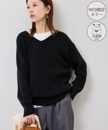 【WEB限定カラー】スフレニットシリーズ Vネックニットプルオーバー/イージーケア・リンクコーデ