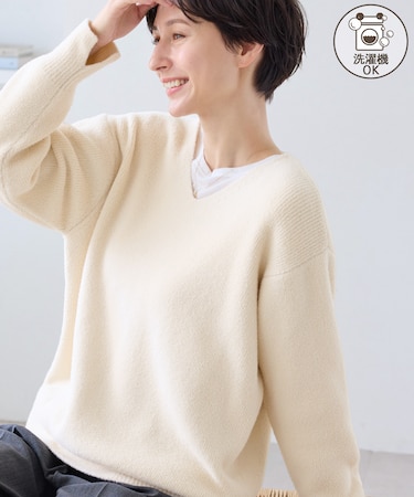 【WEB限定カラー】スフレニットシリーズ Vネックニットプルオーバー/イージーケア・リンクコーデ