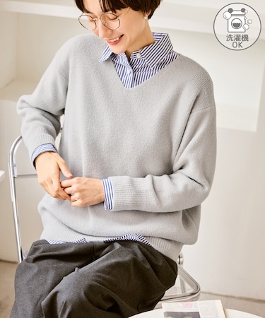 【新色追加】スフレニットシリーズ Vネックニットプルオーバー/イージーケア・リンクコーデ