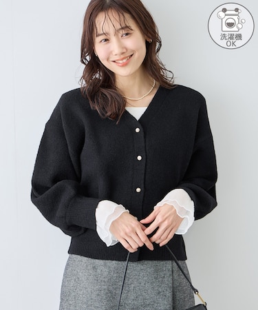 【新色追加】スフレニットシリーズ パールボタンショートカーディガン/イージーケア・リンクコーデ