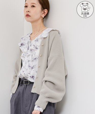【新色追加】スフレニットシリーズ パールボタンショートカーディガン/イージーケア・リンクコーデ
