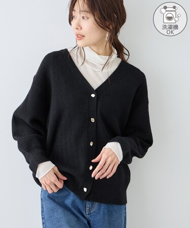 【新色追加】スフレニットシリーズ 変形メタルボタンミドル丈カーディガン/イージーケア・リンクコーデ