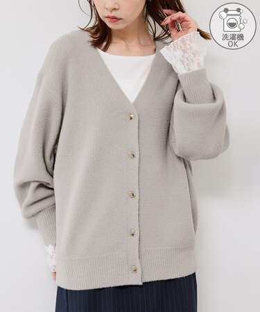 【新色追加】スフレニットシリーズ 変形メタルボタンミドル丈カーディガン/イージーケア・リンクコーデ