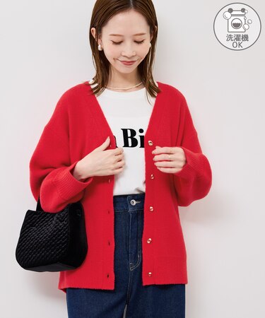 スフレニットシリーズ 変形メタルボタンミドル丈カーディガン/イージーケア・リンクコーデ