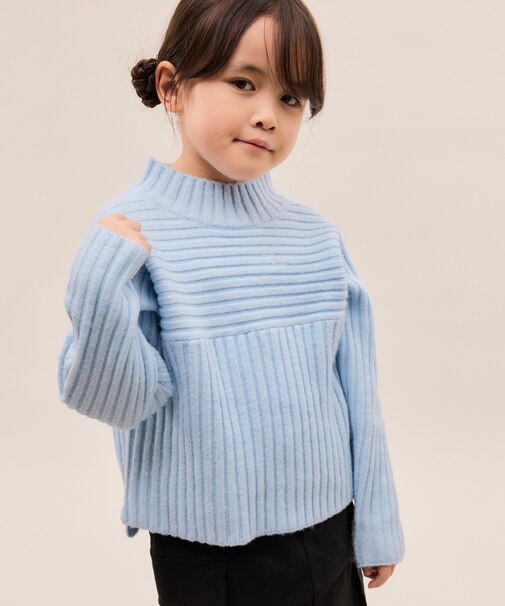 【KIDS/キッズ】もちもちリブ切り替えニットプルオーバー/イージーケア・リンクコーデ