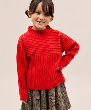 【KIDS/キッズ】もちもちリブ切り替えニットプルオーバー/イージーケア・リンクコーデ