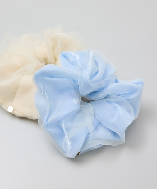 プレート付きオーガンジー×シャイニーコンビシュシュ