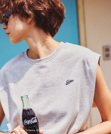 【Coca-Cola】【汗染み加工・セットアップ対応】ラメ入りミニ裏毛フレンチスリーブTシャツ
