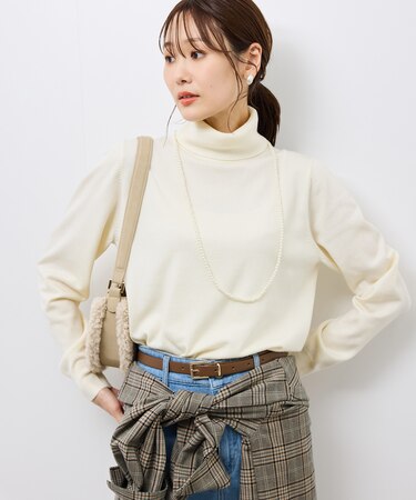 アンチピリング天竺タートルネックニットプルオーバー/イージーケア