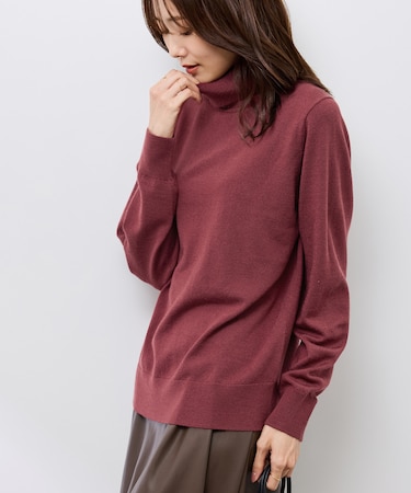 アンチピリング天竺タートルネックニットプルオーバー/イージーケア