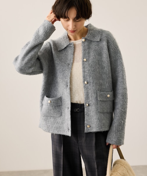 ダブルフェイス襟取り外し起毛カーディガン