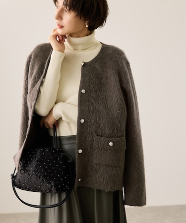 ダブルフェイス襟取り外し起毛カーディガン