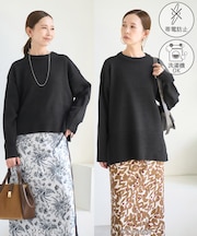 着丈が選べるクルーネックサイドスリットニットプルオーバー/イージーケア