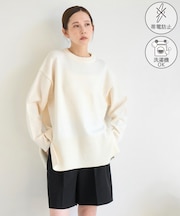 着丈が選べるクルーネックサイドスリットニットプルオーバー/イージーケア