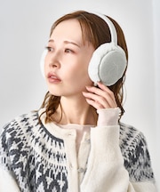 リボン刺繍スウェード×フェイクファーイヤーマフ