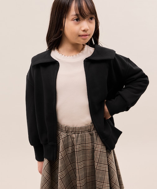 【KIDS/キッズ】ビックカラー裏毛ジップカーディガン