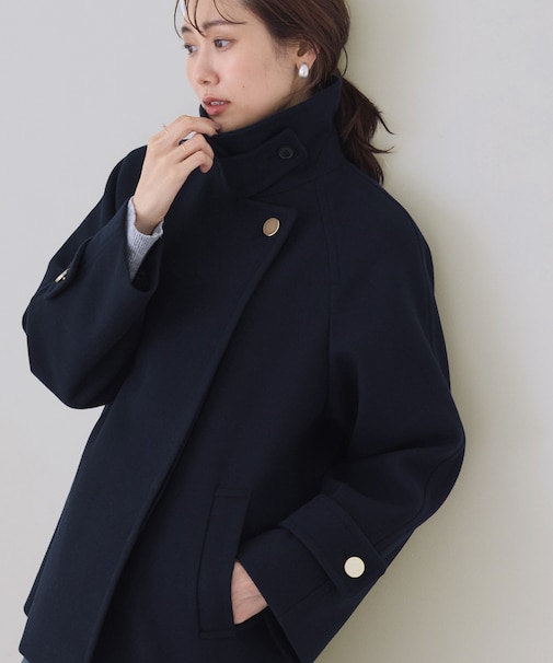 ジャージーメルトンシリーズ 金ボタンミドル丈コート/リンクコーデ