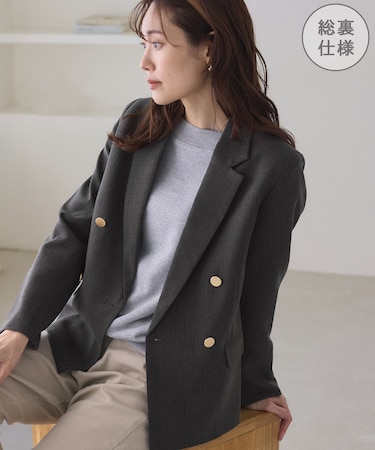 レディハンサムシリーズ ウールライク金ボタンジャケット(総裏地)/セットアップ対応