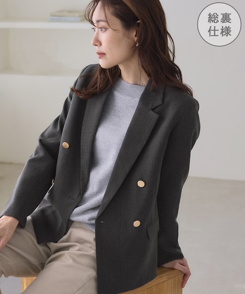 レディハンサムシリーズ ウールライク金ボタンジャケット(総裏地)/セットアップ対応