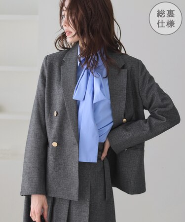 レディハンサムシリーズ ウールライク金ボタンジャケット(総裏地)/セットアップ対応