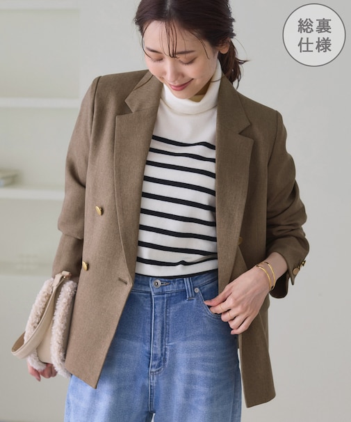 レディハンサムシリーズ ウールライク金ボタンジャケット(総裏地)/セットアップ対応