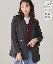 【WEB限定】レディハンサムシリーズ ウールライク金ボタンミドル丈ジャケット(総裏地)