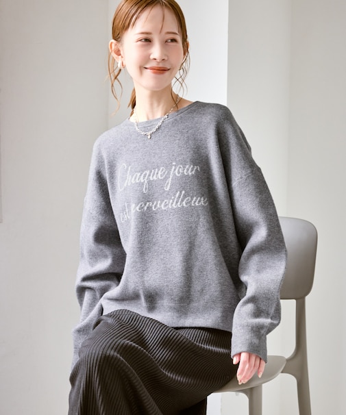 スウェットライクロゴニットプルオーバー