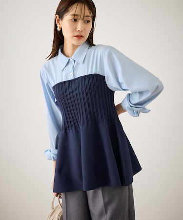 シャツドッキングペプラムニット