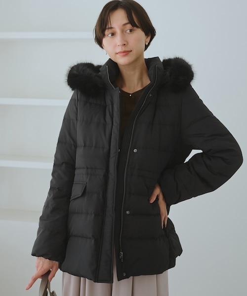 GREEN DOWN/グリーンダウン】ファー付きダウンミドル丈コート/リンク
