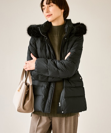 【GREEN DOWN/グリーンダウン】ファー付きダウンミドル丈コート/リンクコーデ