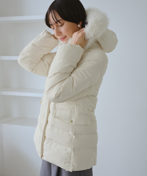 GREEN DOWN/グリーンダウン】ファー付きダウンミドル丈コート/リンク