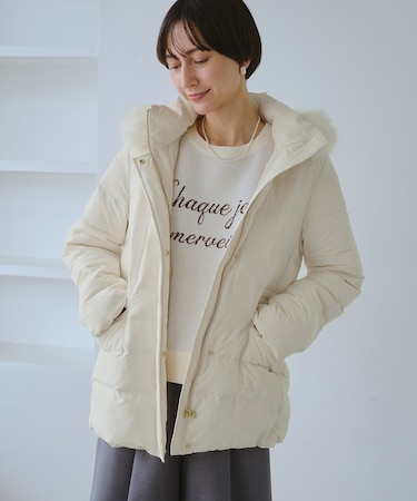 【GREEN DOWN/グリーンダウン】ファー付きダウンミドル丈コート/リンクコーデ