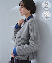 もちもちリブ切り替えニットプルオーバー/イージーケア・リンクコーデ