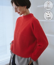 もちもちリブ切り替えニットプルオーバー/イージーケア・リンクコーデ