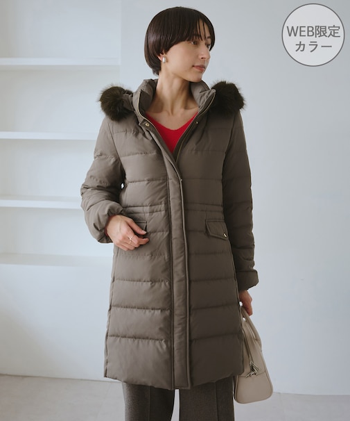 【GREEN DOWN/グリーンダウン】ファー付きダウンロングコート/一部WEB限定カラー